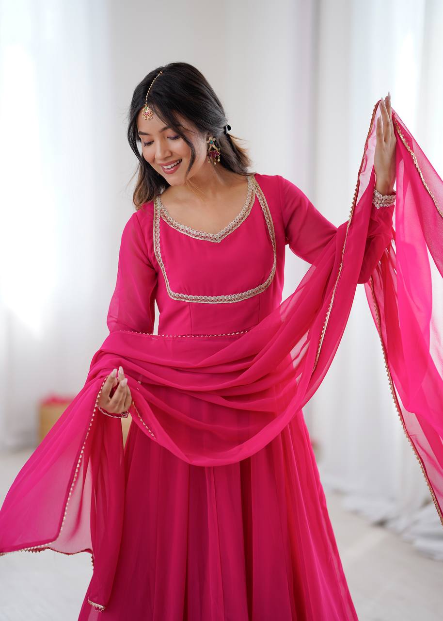 Eloriya Classic Pink Flowing Anarkali Suit Set | Eloriya India