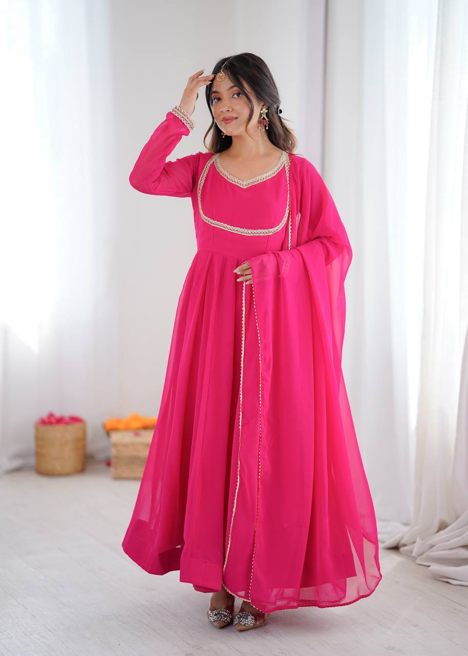 Eloriya Classic Pink Flowing Anarkali Suit Set - S [36] | Eloriya India
