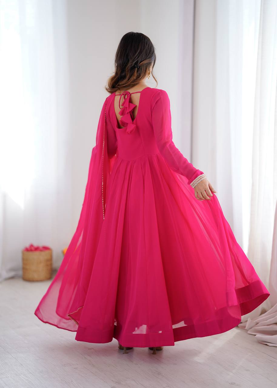 Eloriya Classic Pink Flowing Anarkali Suit Set - XL [42] | Eloriya India