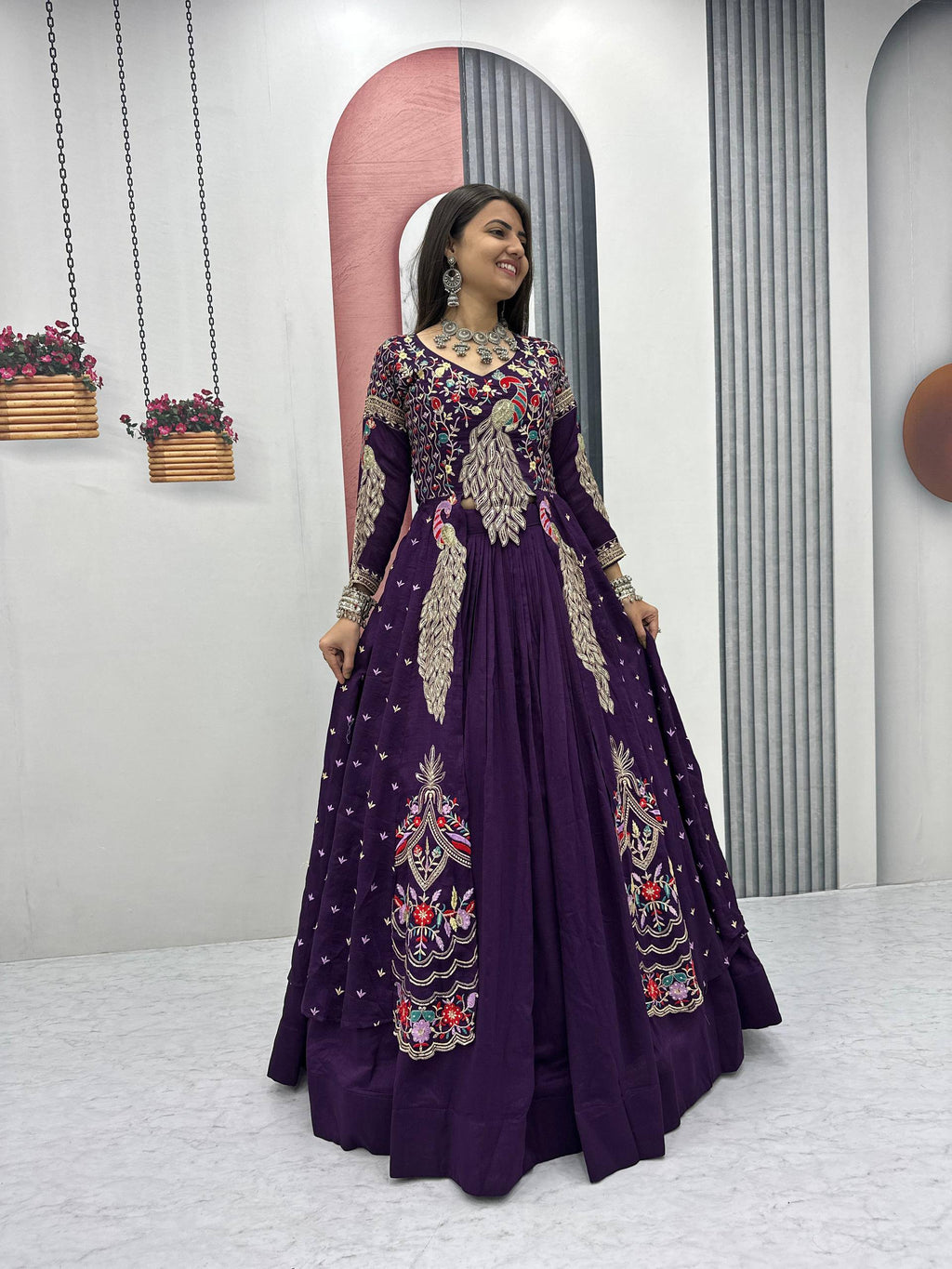 Eloriya Premium Quality Heavy Traditional Crop Top With Shrug With Color - Royal Purple | Eloriya India