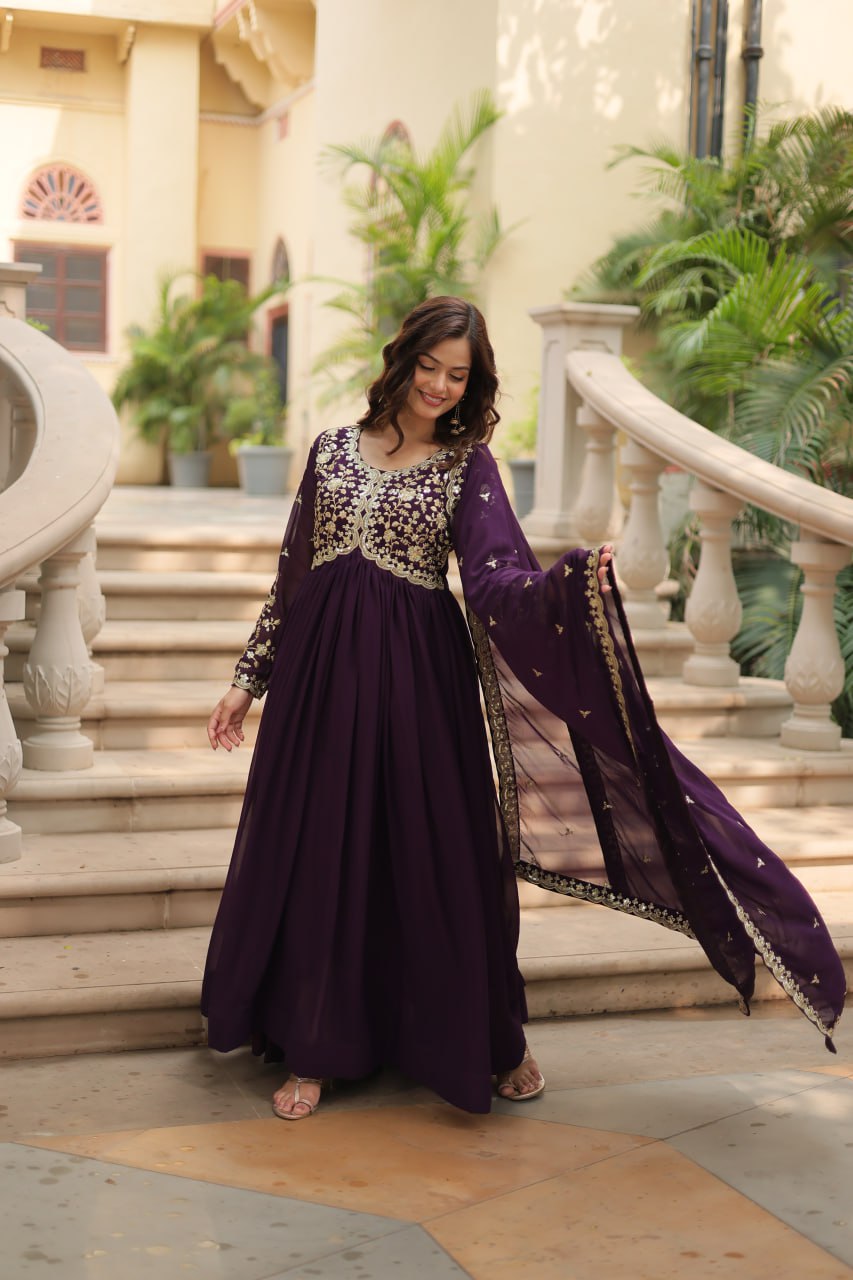 Eloriya Payal's Blooming Gown With Sequins-Multi Embroidered Work L9195 - L [40] | Eloriya India