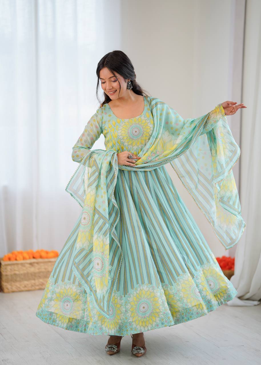 Eloriya Sunkissed Floral Organza Gown Set - S [36] | Eloriya India