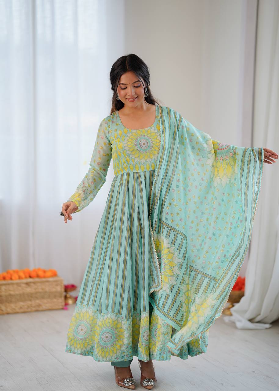 Eloriya Sunkissed Floral Organza Gown Set - M [38] | Eloriya India
