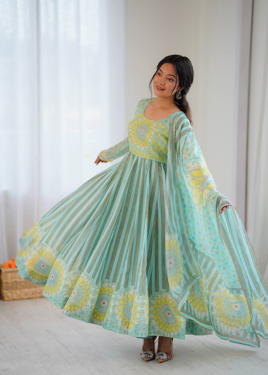 Eloriya Sunkissed Floral Organza Gown Set - XL [42] | Eloriya India