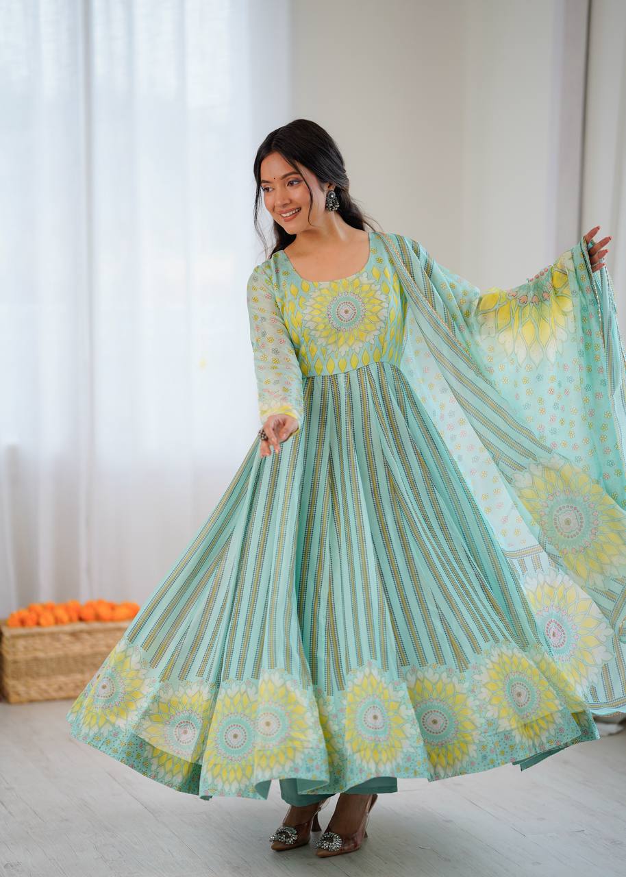 Eloriya Sunkissed Floral Organza Gown Set - L [40] | Eloriya India