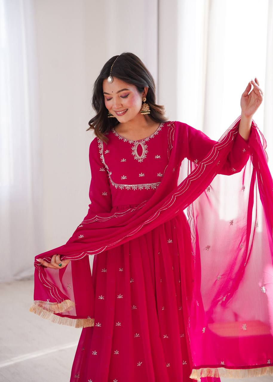 Eloriya Janvi's Sequin Embroidered Georgette Gown Set - L [40] | Eloriya India
