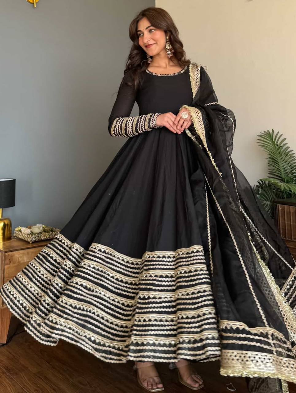 Eloriya Nusrat Noor Black Color Embroidered Work Anarkali Suit Set | Eloriya India