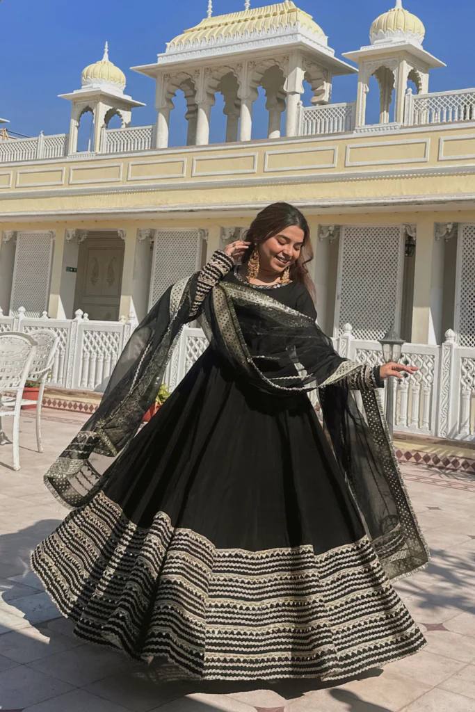 Eloriya Sanika Noor Black Color Embroidered Work Anarkali Suit Set - XS [34] | Eloriya India
