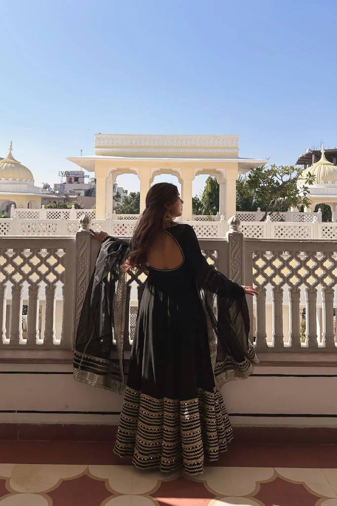 Eloriya Sanika Noor Black Color Embroidered Work Anarkali Suit Set - L [40] | Eloriya India