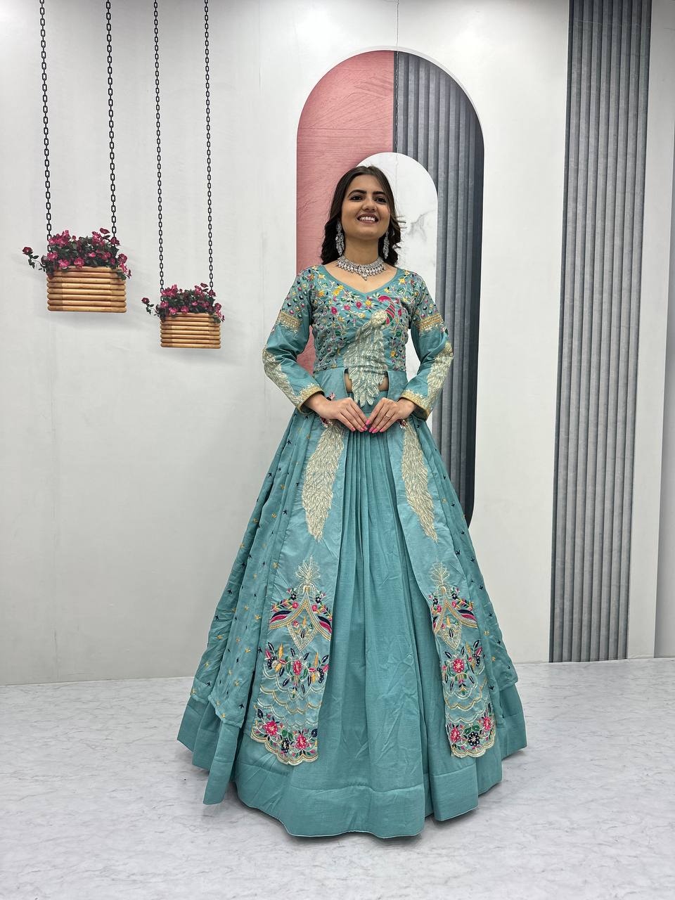 Eloriya Premium Quality Heavy Traditional Crop Top With Shrug With Color - Dusty Purple | Eloriya India