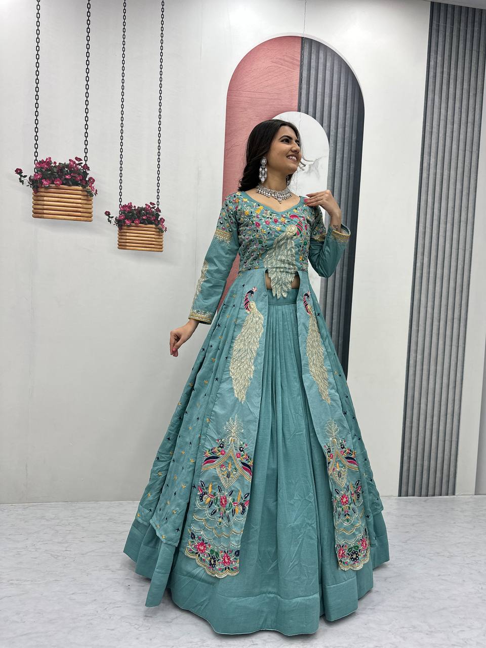 Eloriya Premium Quality Heavy Traditional Crop Top With Shrug With Color - Royal Purple | Eloriya India