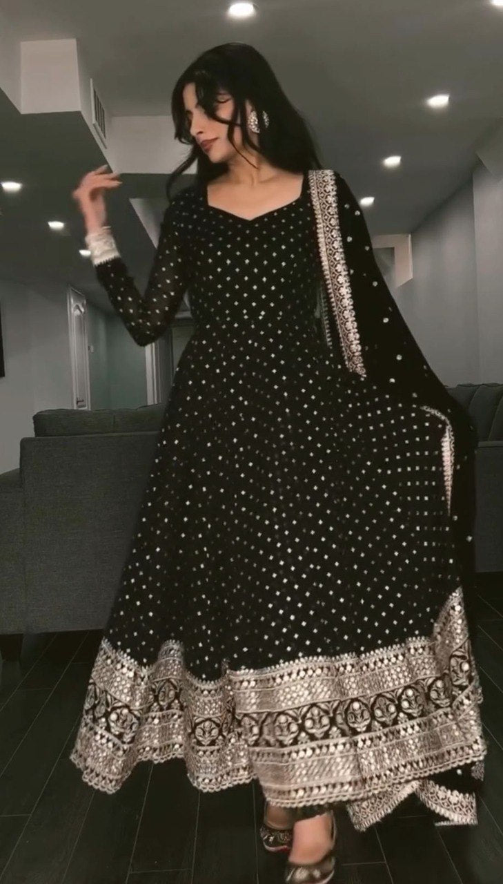 Eloriya Barkha S Black Coloured Anarkali Suit Set - M [38] | Eloriya India
