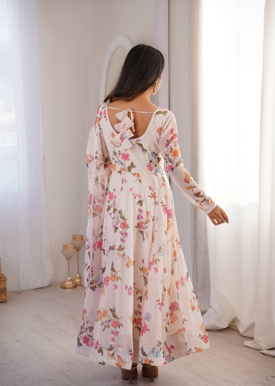 Eloriya Prinsi's Premium Printed Georgette Gown Set - XL [42] | Eloriya India