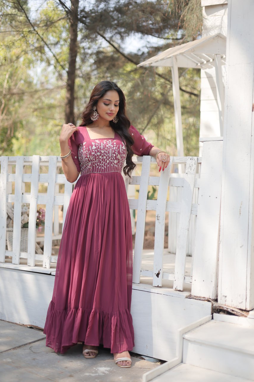 Eloriya Partywear Embroidered Work Gown Ka-1109 | Eloriya India