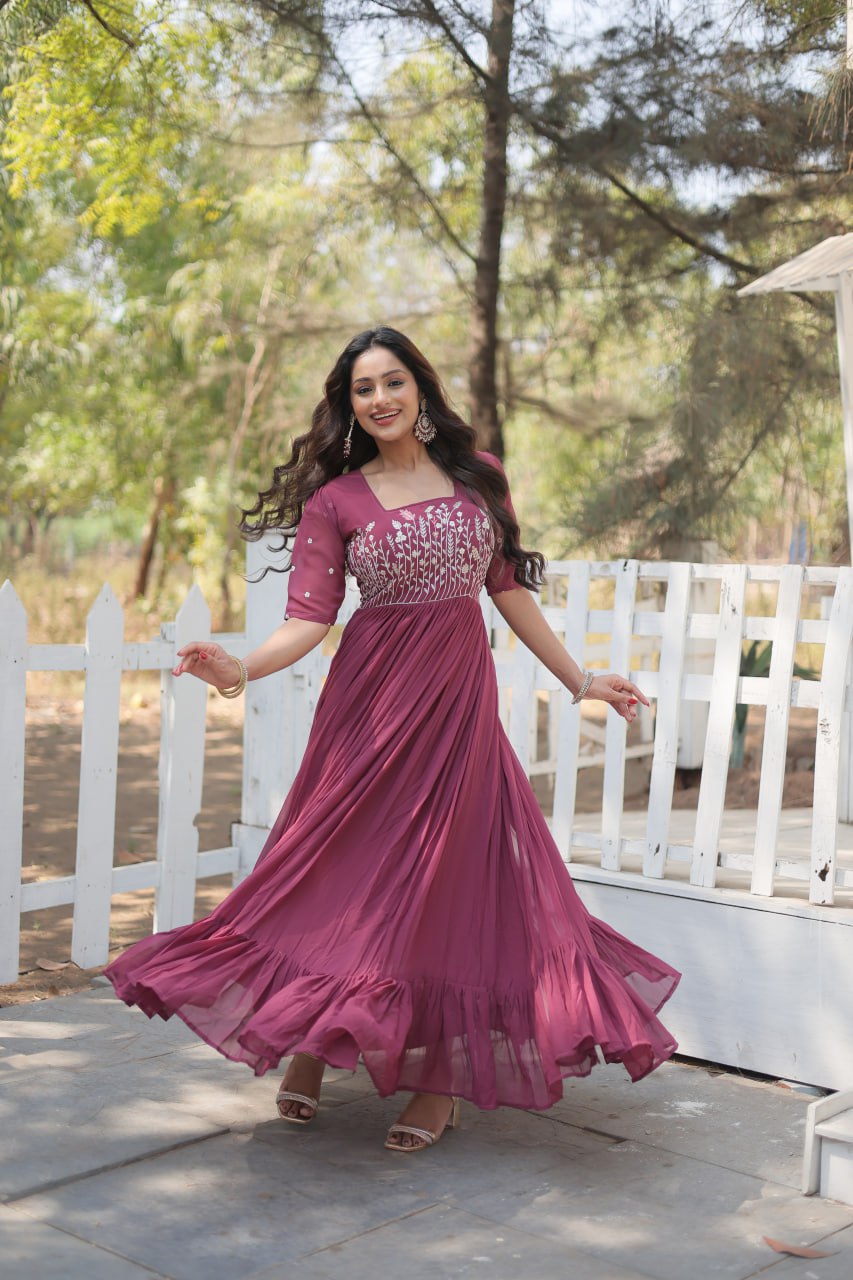 Eloriya Partywear Embroidered Work Gown Ka-1109 | Eloriya India