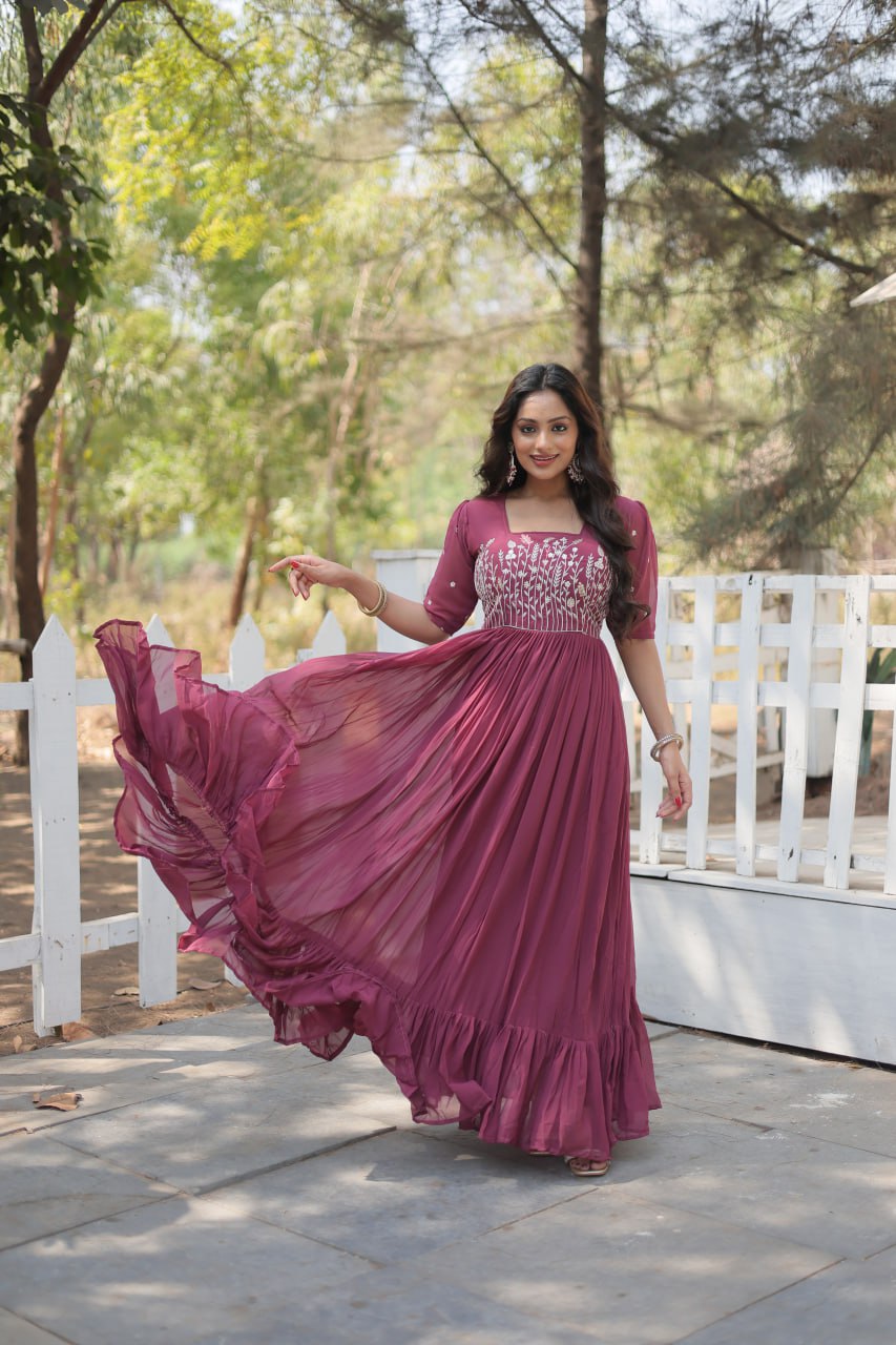 Eloriya Partywear Embroidered Work Gown Ka-1109 | Eloriya India