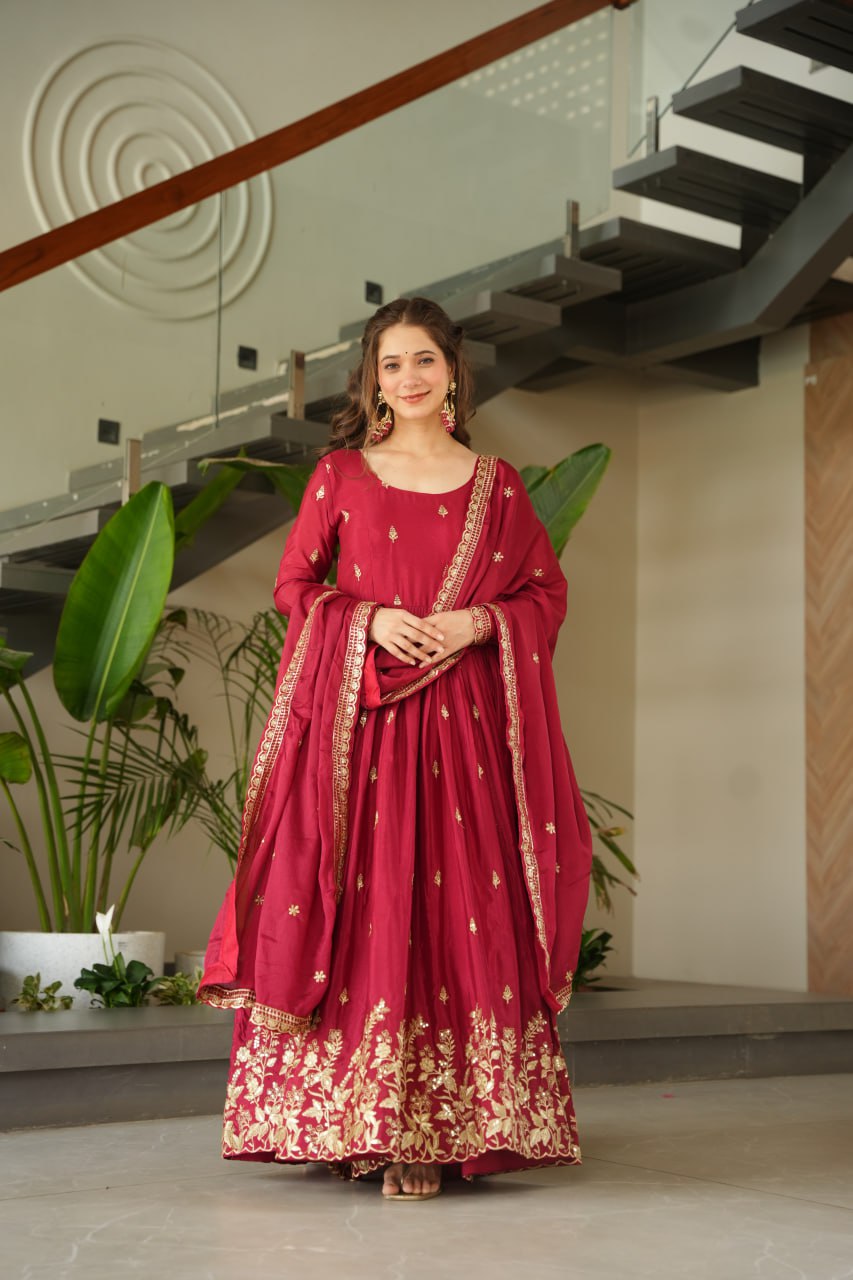 Eloriya New Designer Embroidered Zari Sequins Work Gown | Eloriya India